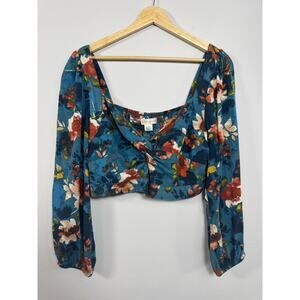 BOG Collective Women's Cropped Top Large Long Sleeve Boho Milkmaid Festival